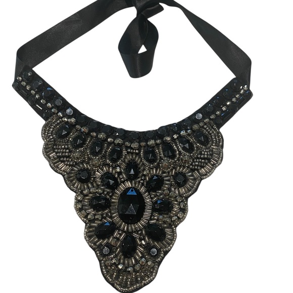 Statement Bib Necklace Silver Black Classic Glam Festival Jewelry OS - Picture 5 of 12